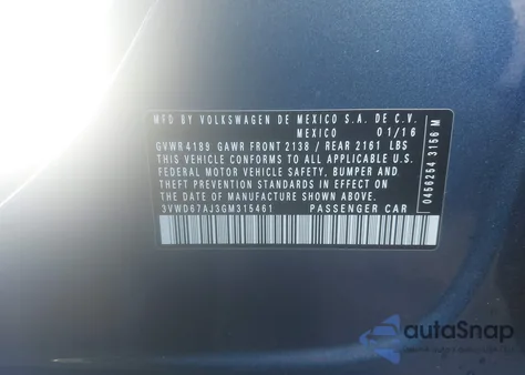 2016 Volkswagen Jetta 1.4T Se from USA, damaged, VIN 3VWD67AJ3GM315461